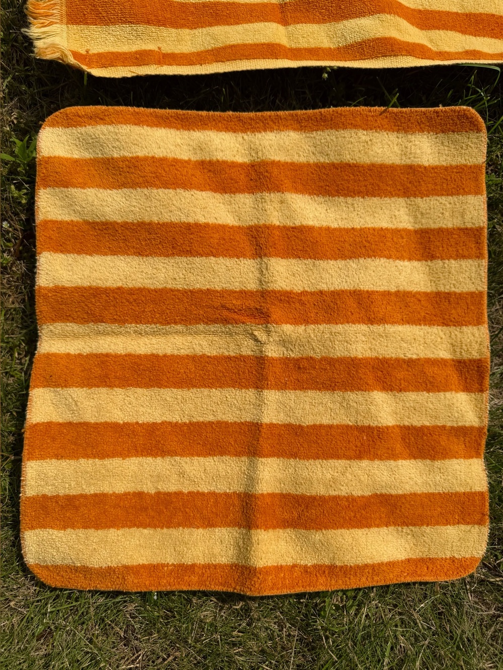 Vintage MCM Fieldcrest GOLD STRIPED Hand Towel Cotton Washcloth 2pc Yellow Brown